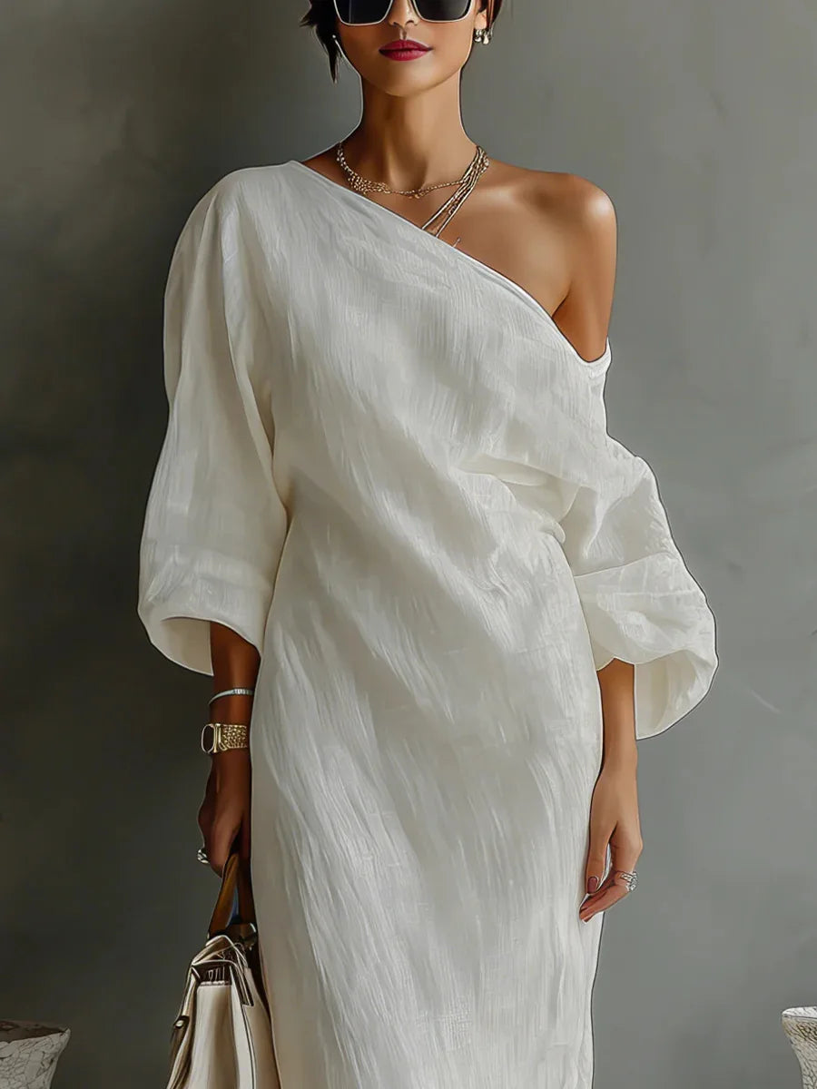 Daisy | Women's One Shoulder Linen Dress-Omni Prime Goods