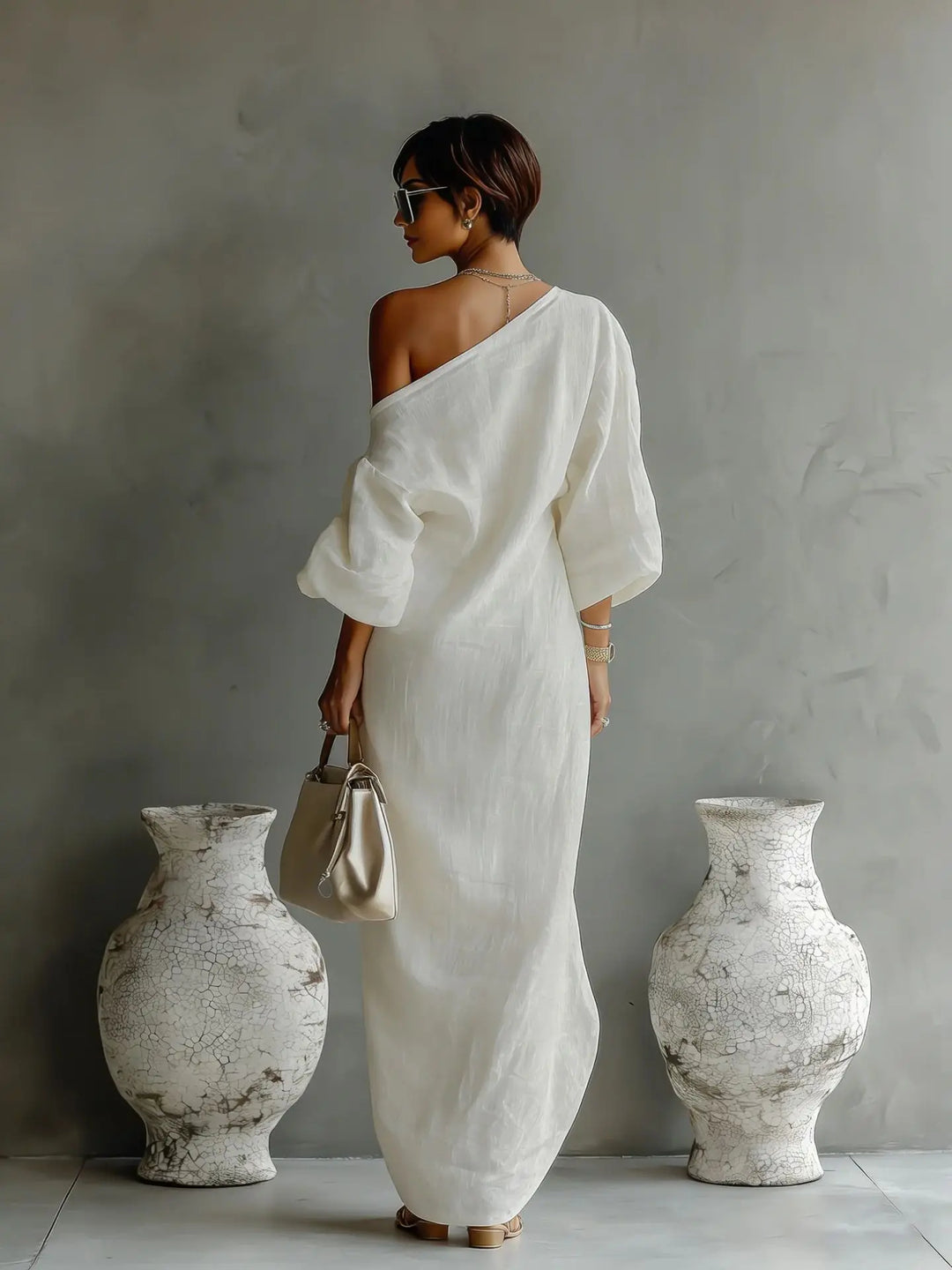 Daisy | Women's One Shoulder Linen Dress-Omni Prime Goods