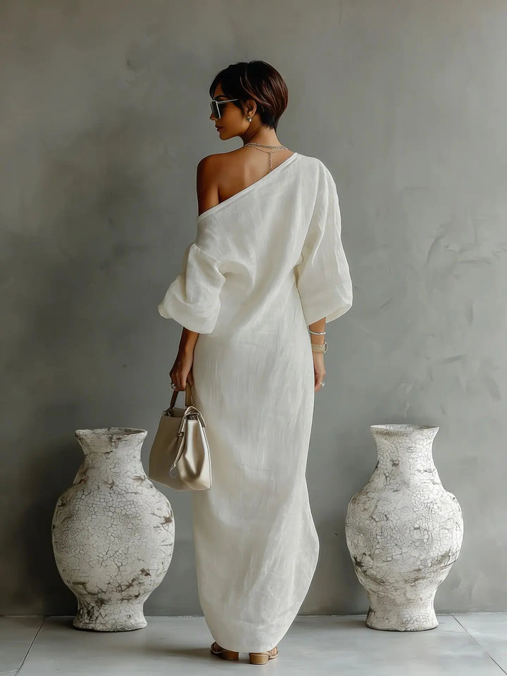 Daisy | Women's One Shoulder Linen Dress-Omni Prime Goods