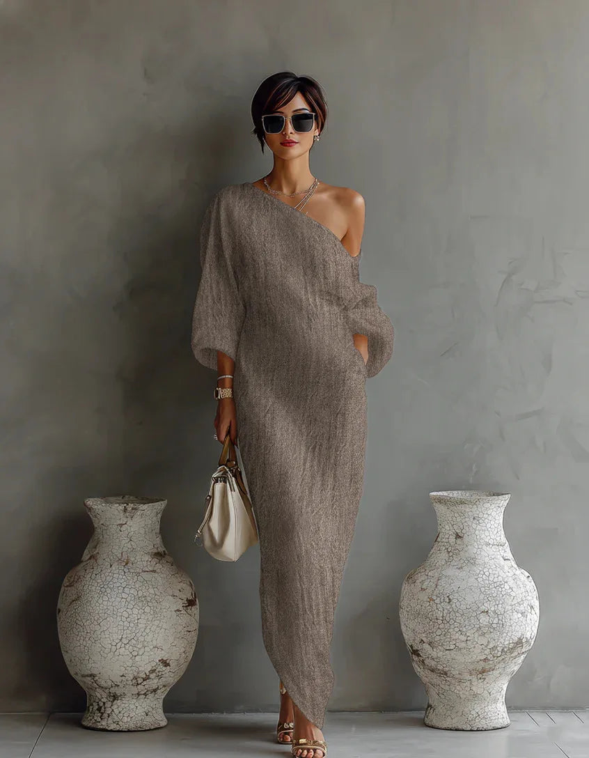 Daisy | Women's One Shoulder Linen Dress-Omni Prime Goods