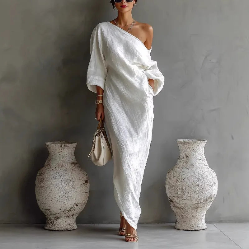 Daisy | Women's One Shoulder Linen Dress-Omni Prime Goods