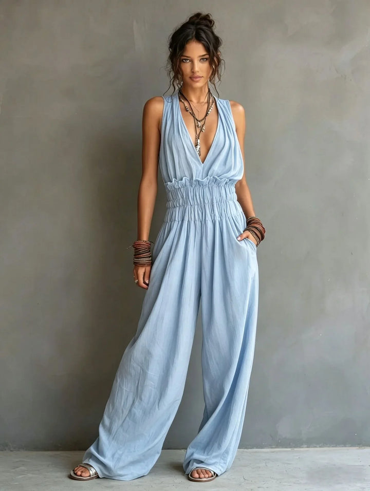 Daphne | Women's Deep V Neck Wide Leg Jumpsuit-Omni Prime Goods