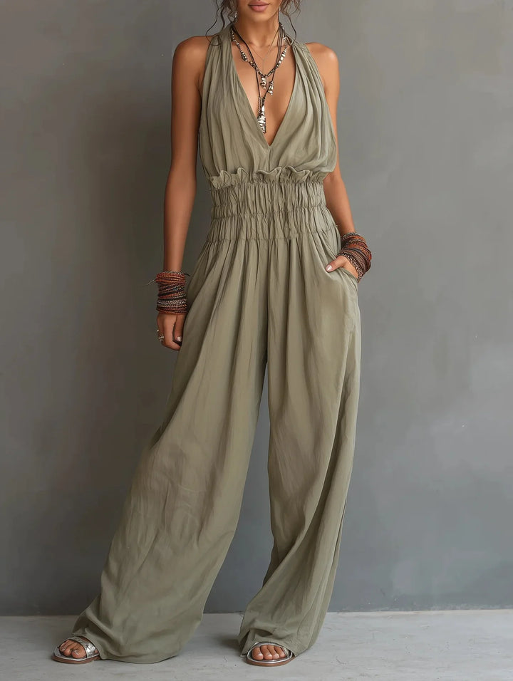 Daphne | Women's Deep V Neck Wide Leg Jumpsuit-Omni Prime Goods