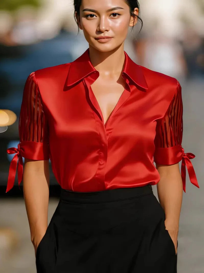 Denise | Women's Satin Turn Down Collar Shirt-Omni Prime Goods