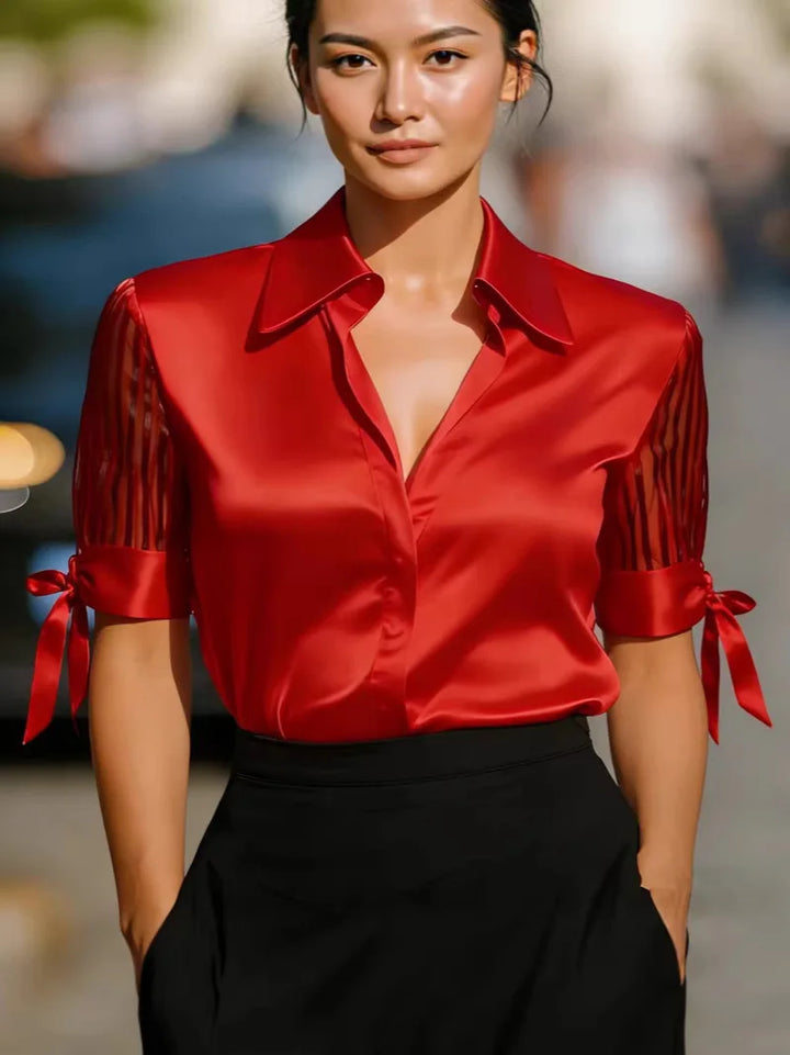 Denise | Women's Satin Turn Down Collar Shirt-Omni Prime Goods