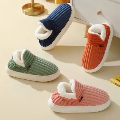Women's Plush Slippers with Corduroy Upper and Non-Slip Sole