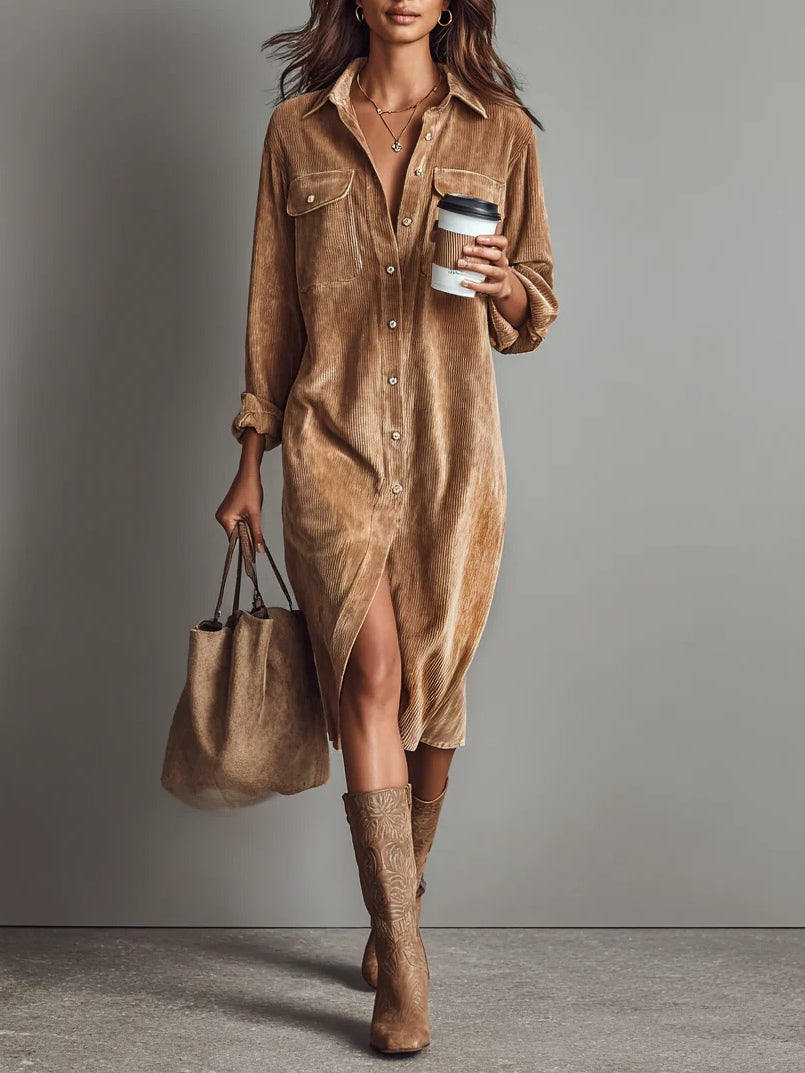 Donna | Women's Button-Down Midi Dress-Omni Prime Goods