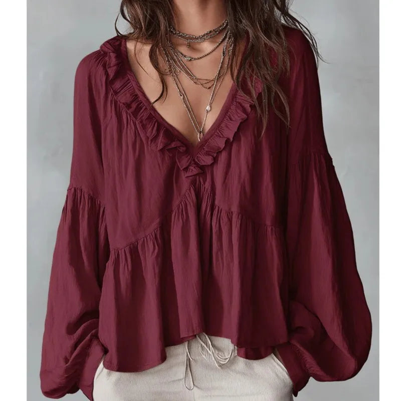 Elara | Women's Ruffle Blouse-Omni Prime Goods