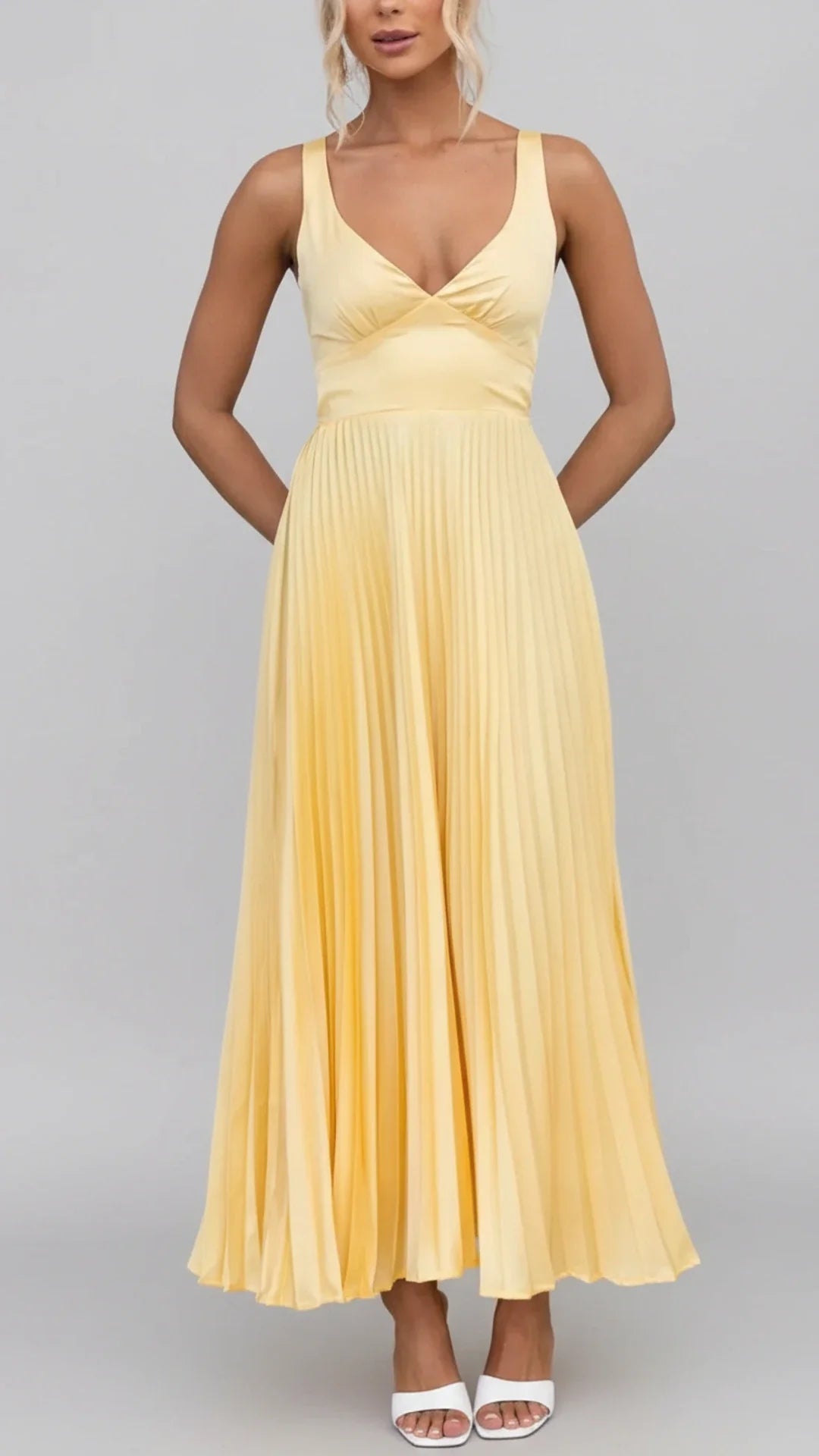 Elegant Pleated A-Line Maxi Dress for Women-Omni Prime Goods