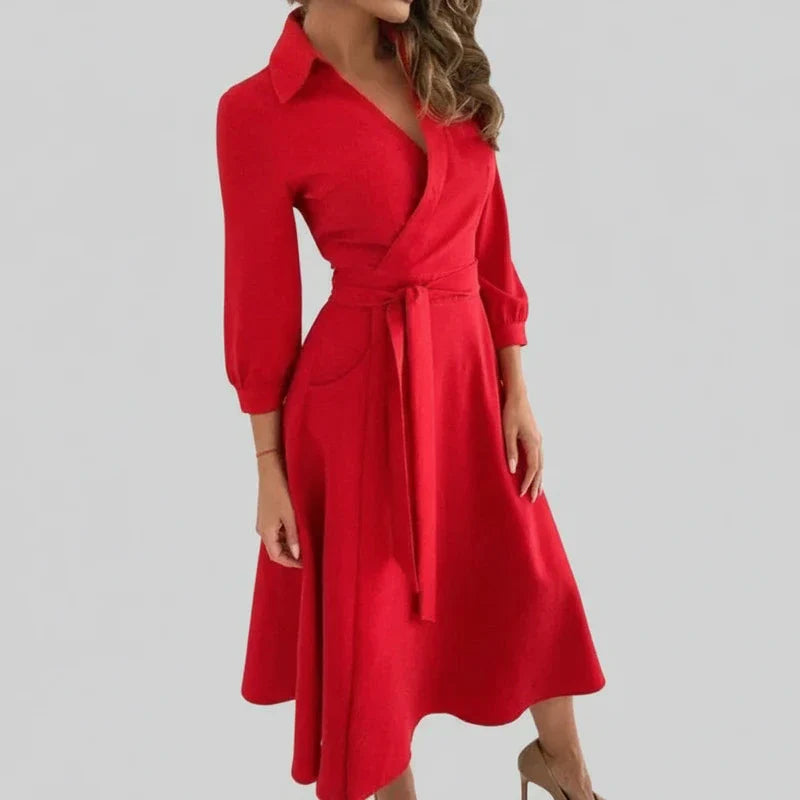 Elegant Women's Belted A-Line Midi Dress for Stylish Occasions-Omni Prime Goods