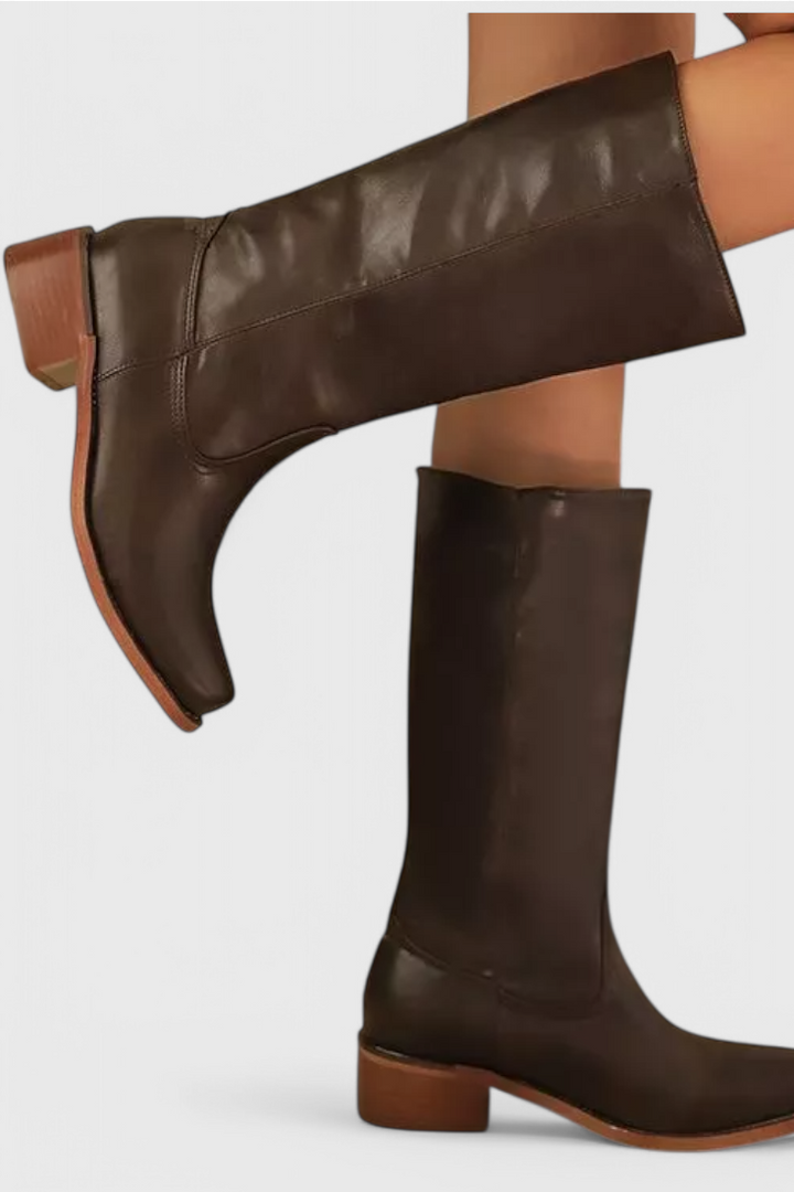 Ellaida | Women’s Leather Knee-High Heeled Boots-Omni Prime Goods