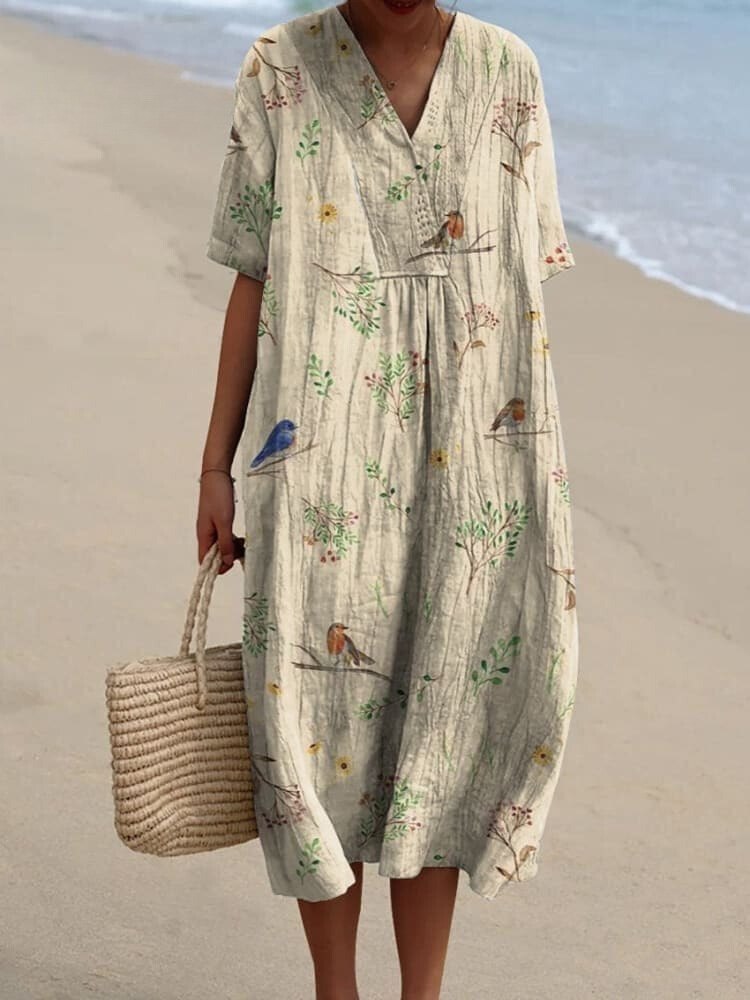 Ellen | Women's V-Neck Midi Dress for Stylish Everyday Wear-Omni Prime Goods