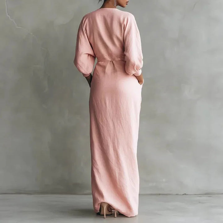 Elowen | Women's V Neck Wrap Waist Long Dress-Omni Prime Goods
