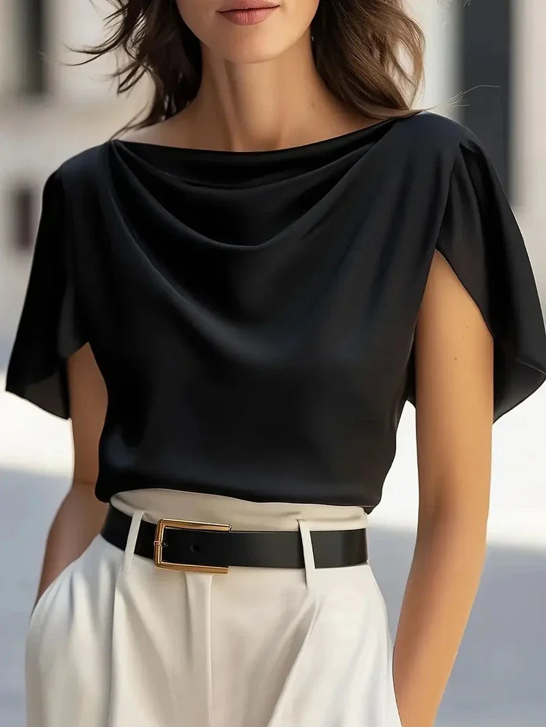 Emma | Women's Draped Cowl Neck Blouse-Omni Prime Goods