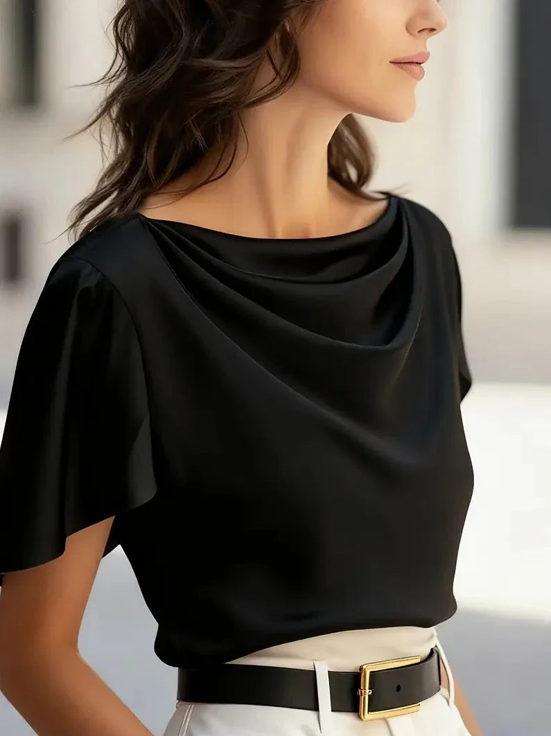 Emma | Women's Draped Cowl Neck Blouse-Omni Prime Goods