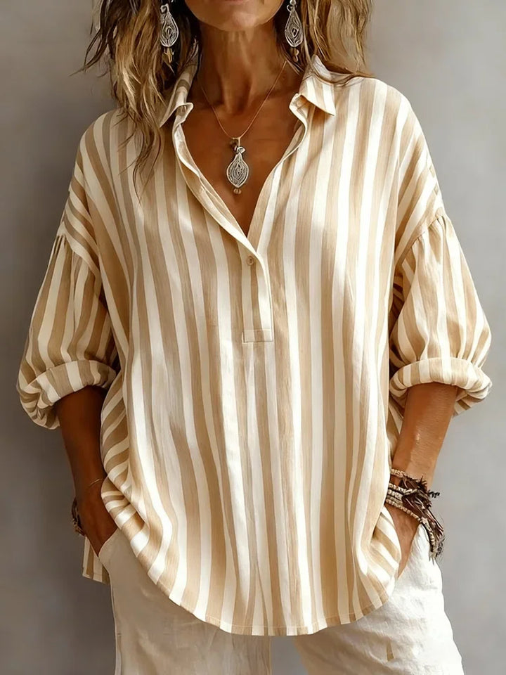 Emmeline | Women's Striped V-Neck Blouse-Omni Prime Goods