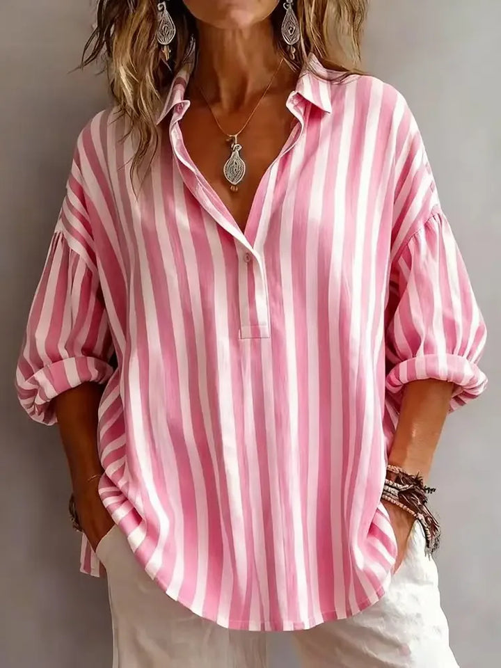 Emmeline | Women's Striped V-Neck Blouse-Omni Prime Goods