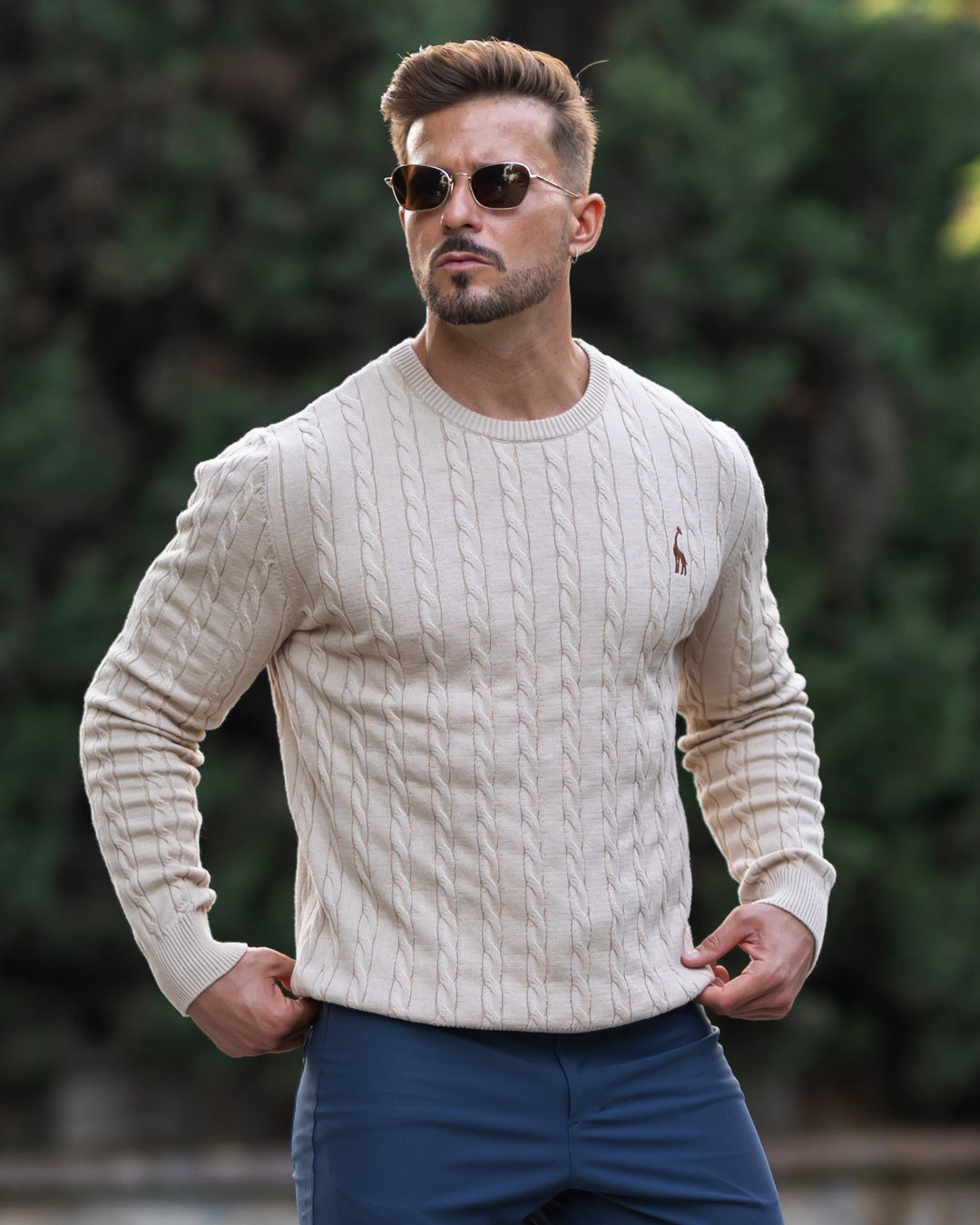 Men's Cable Knit Cotton Pullover Sweater