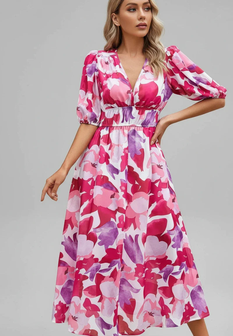 Floral A-Line Midi Dress for Women | Stylish Summer Outfit