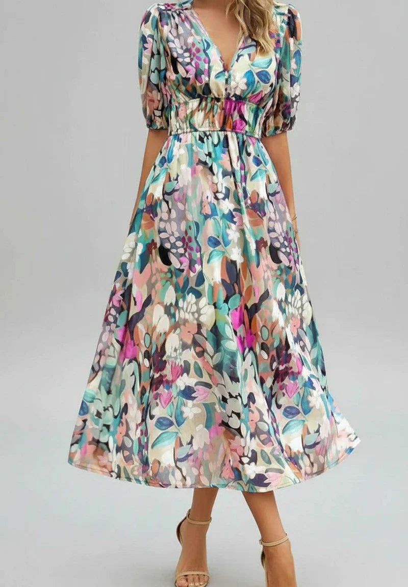 Floral A-Line Midi Dress for Women | Stylish Summer Outfit