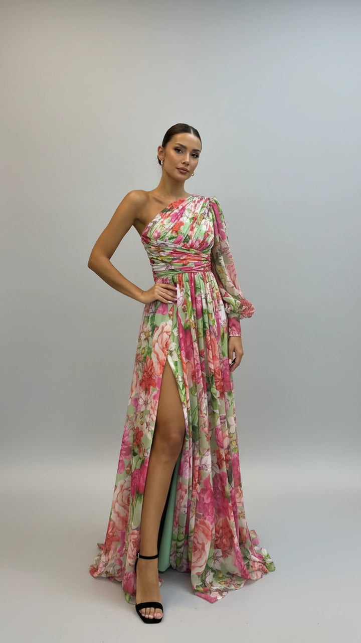 Floral One Shoulder Maxi Dress for Women | Elegant Summer Fashion