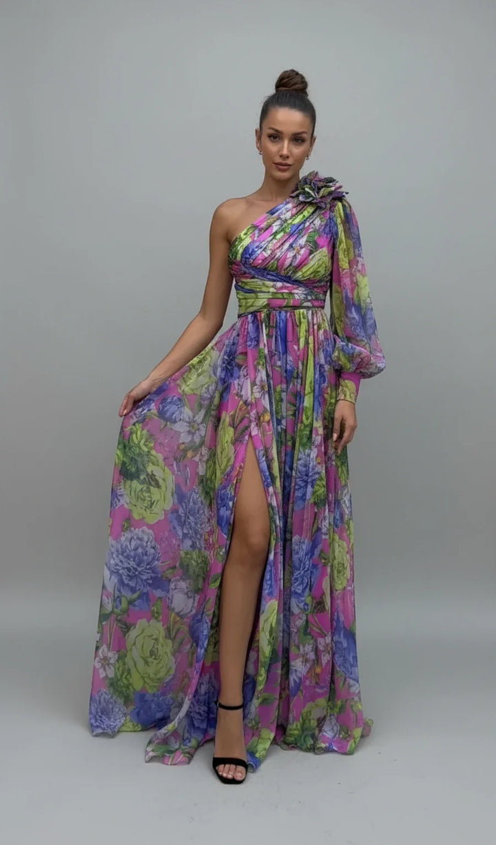 Floral One Shoulder Maxi Dress for Women | Elegant Summer Fashion
