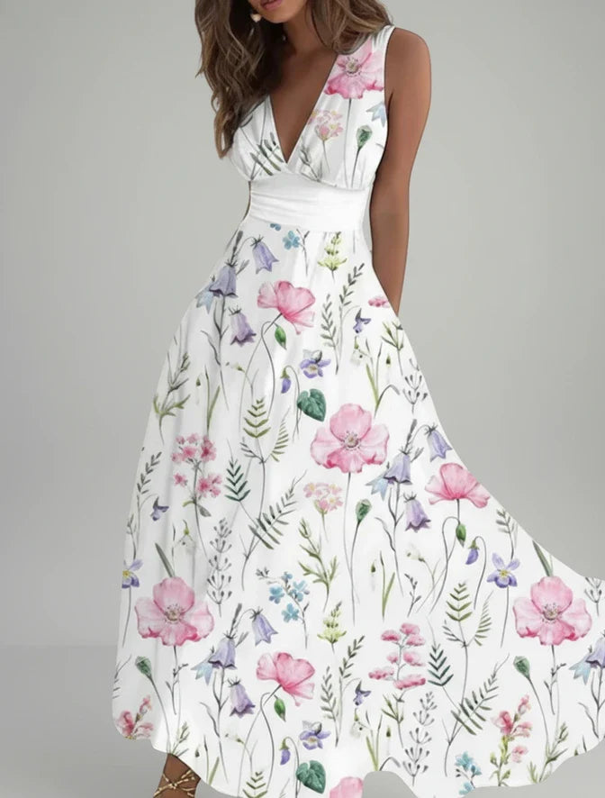 Floral V-Neck A-Line Midi Dress for Women | Stylish Summer Outfit