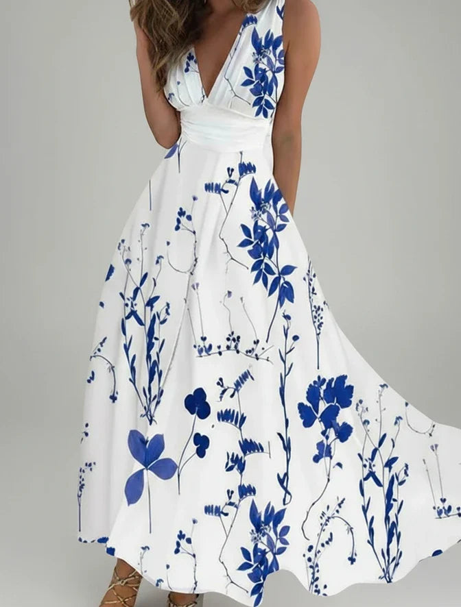 Floral V-Neck A-Line Midi Dress for Women | Stylish Summer Outfit