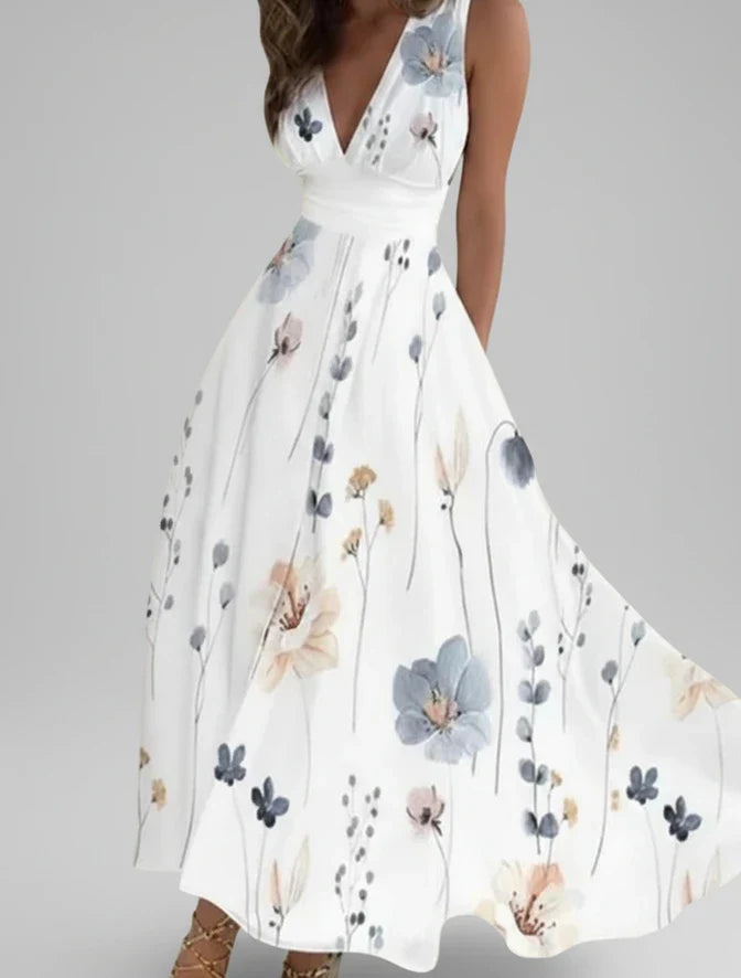 Floral V-Neck A-Line Midi Dress for Women | Stylish Summer Outfit