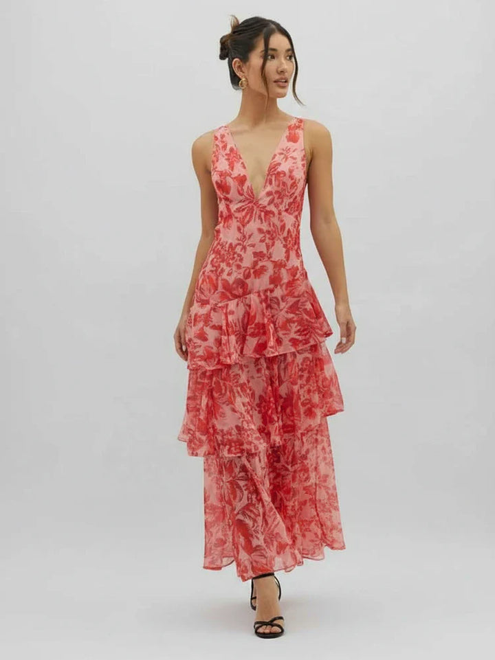 Floral V-Neck Maxi Dress | Women's Elegant Summer Dress