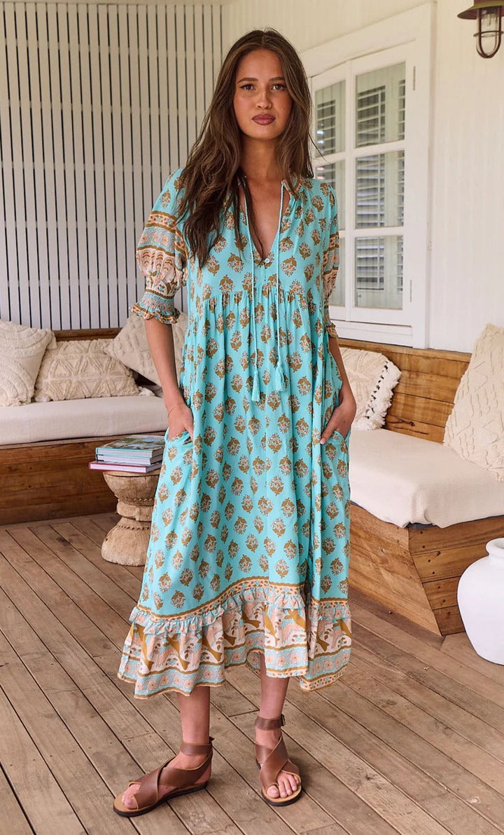 Women's Floral V Neck Midi Summer Dress