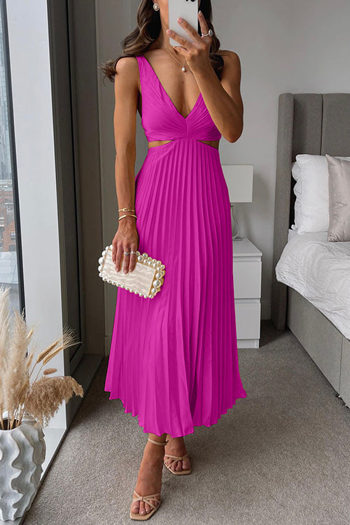 Valen | Women's Elegant V-Neck Pleated Dress