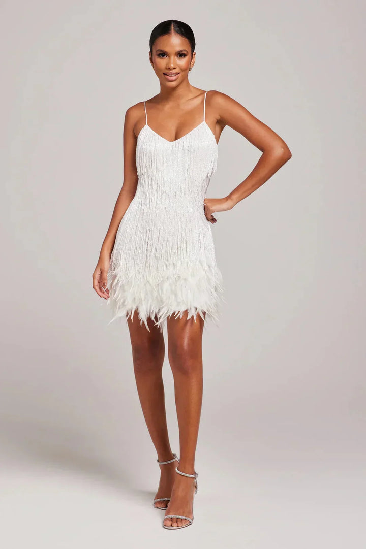 Gabrielle | Women's Mini Dress with Feather Fringe