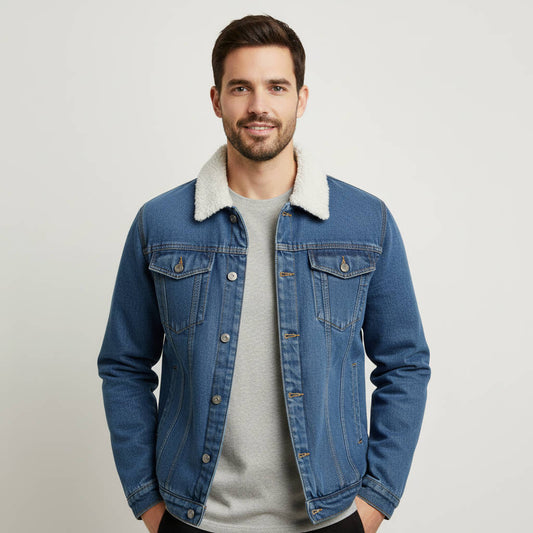 Giacca da uomo in denim foderata in pile sherpa - Calda, perfetta per l'inverno