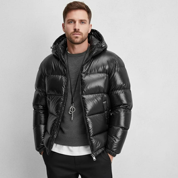 Men's Glossy Hooded Puffer Jacket
