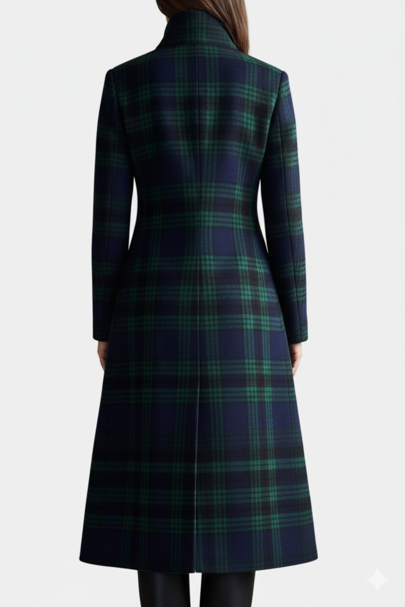 Women's Midi Coat with Two-Tone Check Pattern