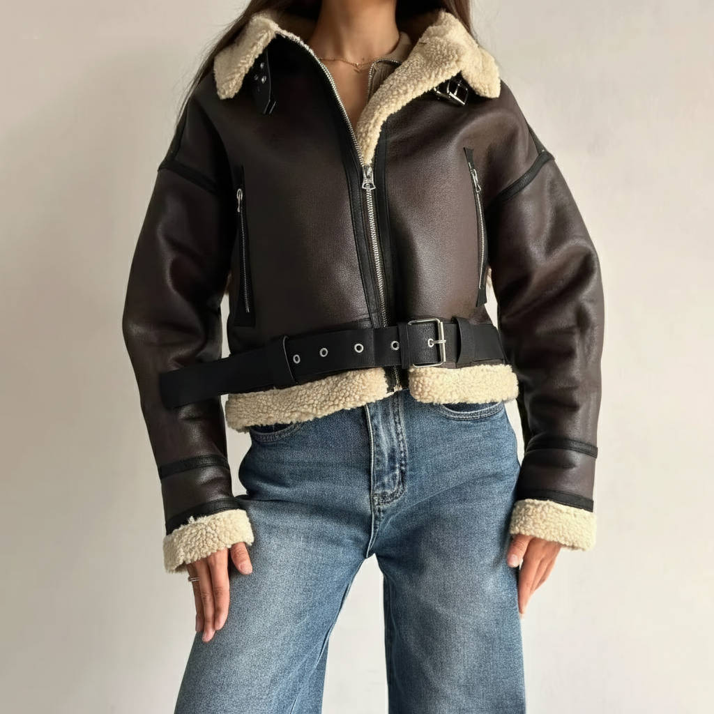 Women's Shearling Lined Leather Cropped Outerwear