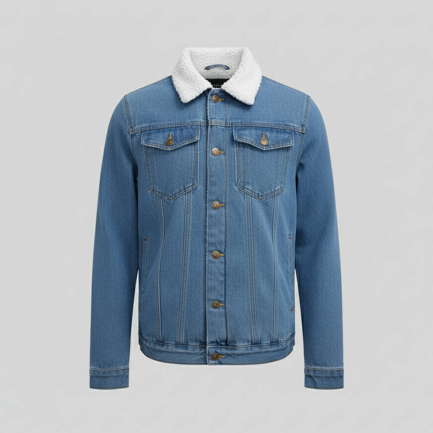 Herren-Jeansjacke mit Fleecefutter und Sherpa-Kragen - Warmes Wintermodell