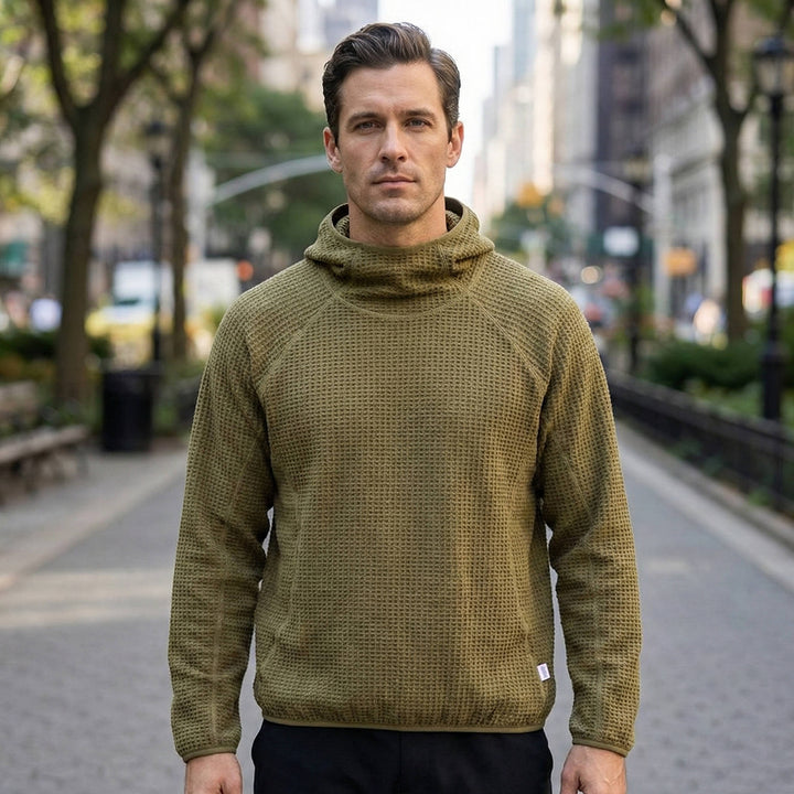 Men's Lightweight Waffle Knit Warm Pullover Hoodie