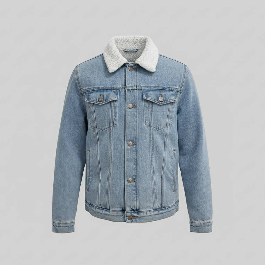 Herren-Jeansjacke mit Fleecefutter und Sherpa-Kragen - Warmes Wintermodell