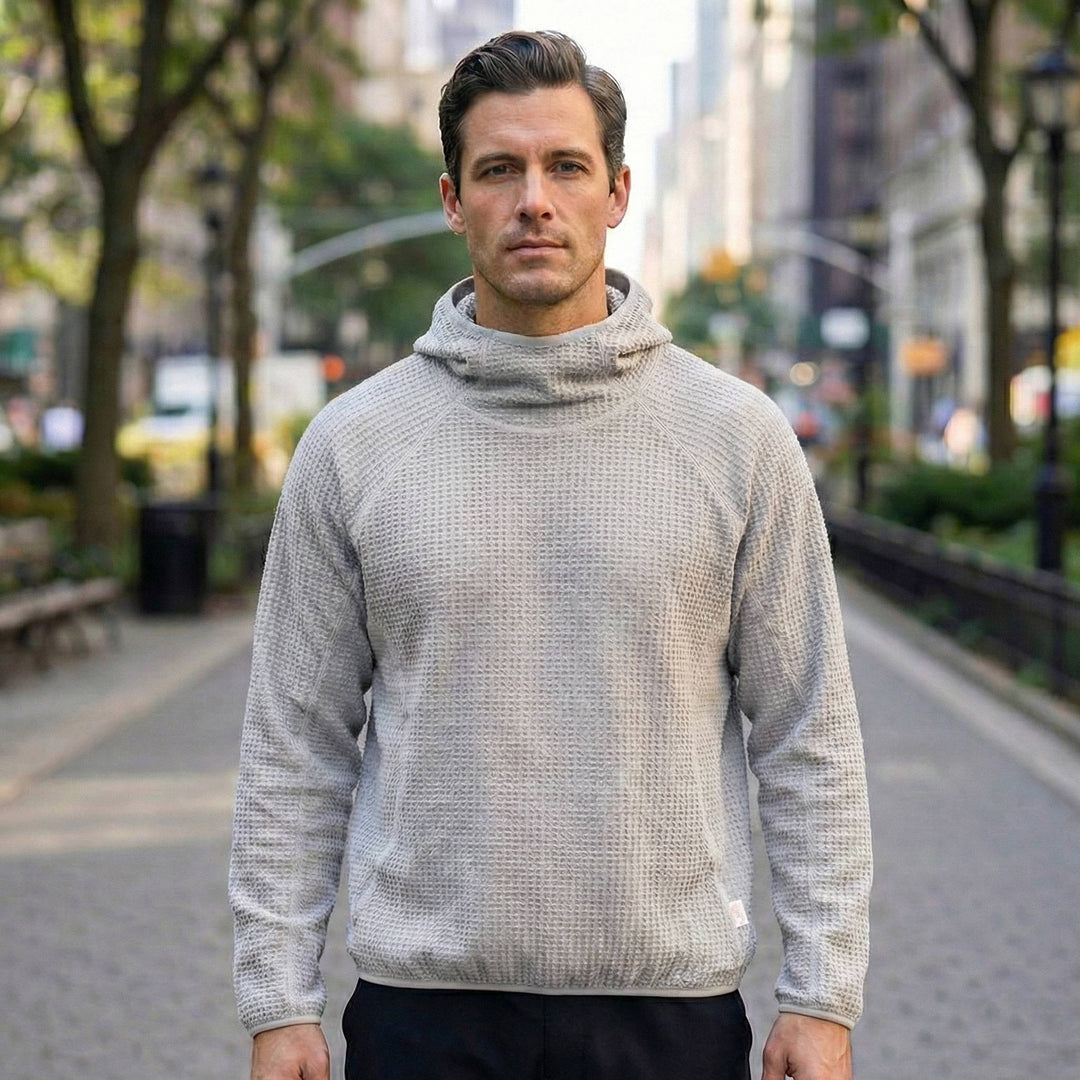 Men's Lightweight Waffle Knit Warm Pullover Hoodie