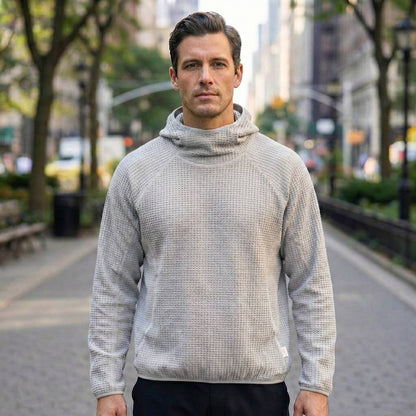 Men's Thermal Pullover Hoodie with Ribbed Cuffs for Winter Days