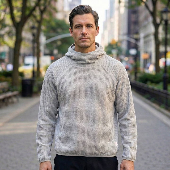 Men's Lightweight Waffle Knit Warm Pullover Hoodie