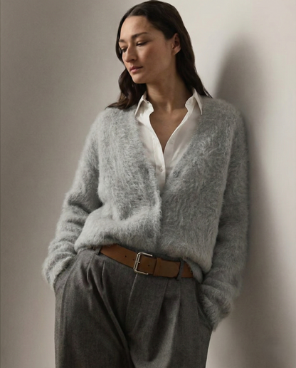 Women's Oversized Brushed Knit Cardigan with V-Neck Buttons