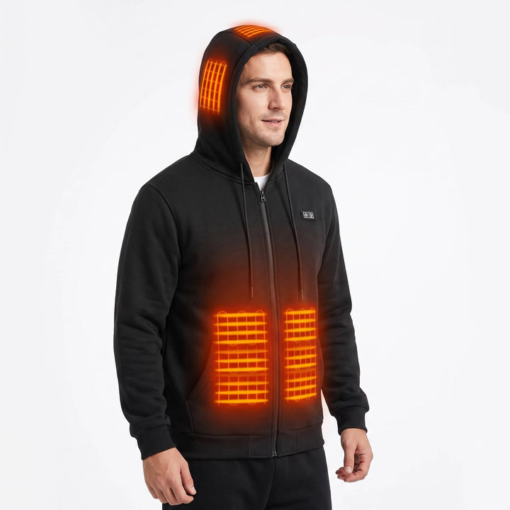 Men's Heated Fleece Hoodie with 7.4V Battery for Winter Warmth