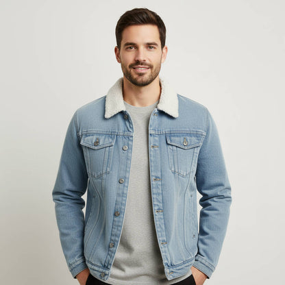 Herren-Jeansjacke mit Fleecefutter und Sherpa-Kragen - Warmes Wintermodell