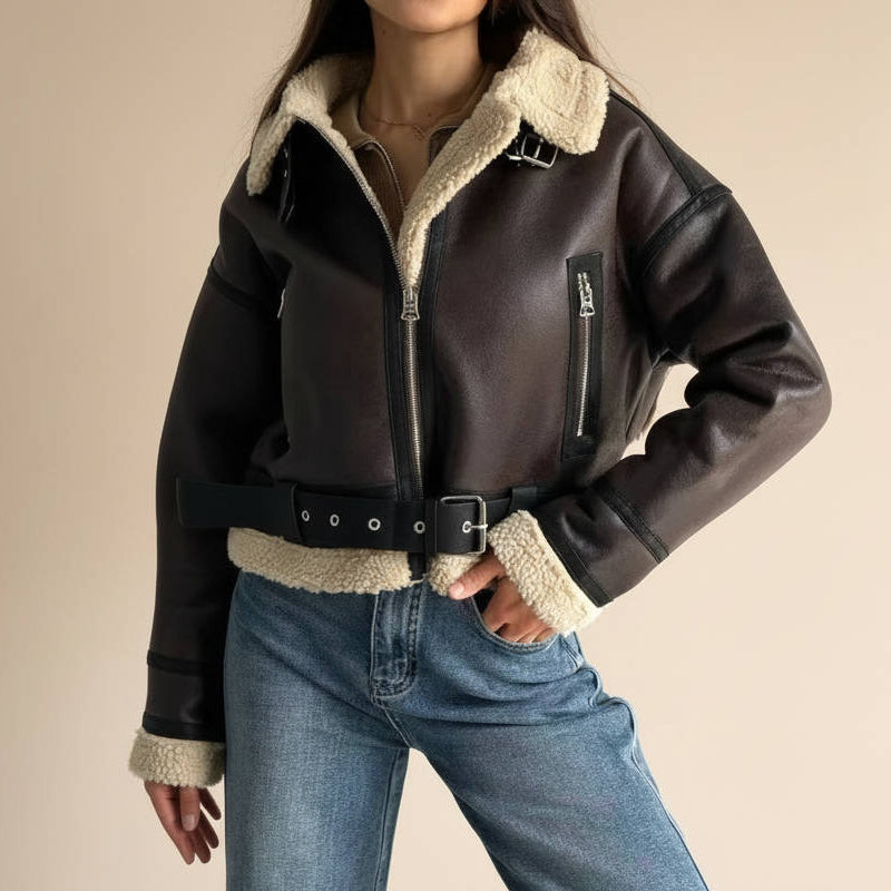 Women's Shearling Lined Leather Cropped Outerwear