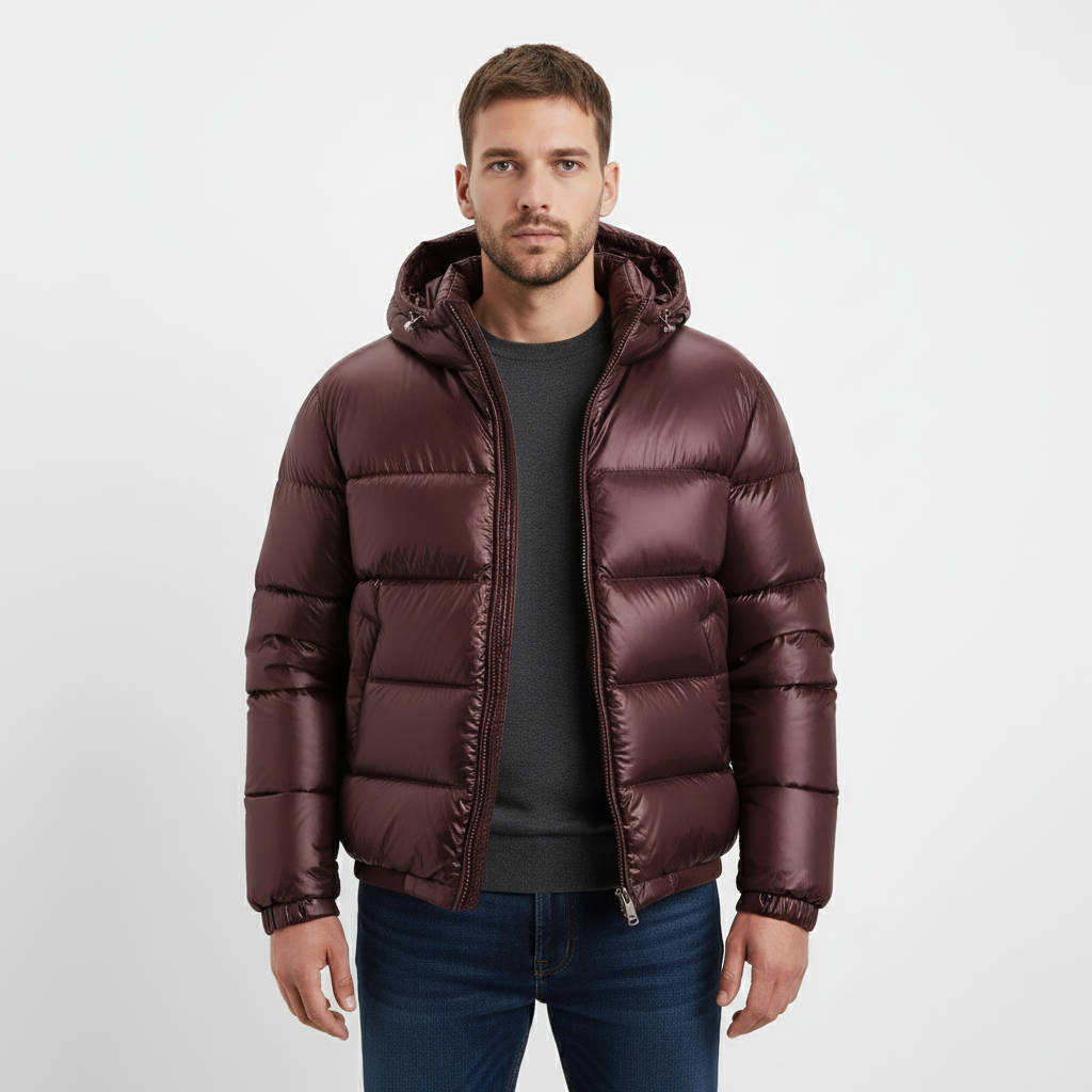 Men's Glossy Hooded Puffer Jacket