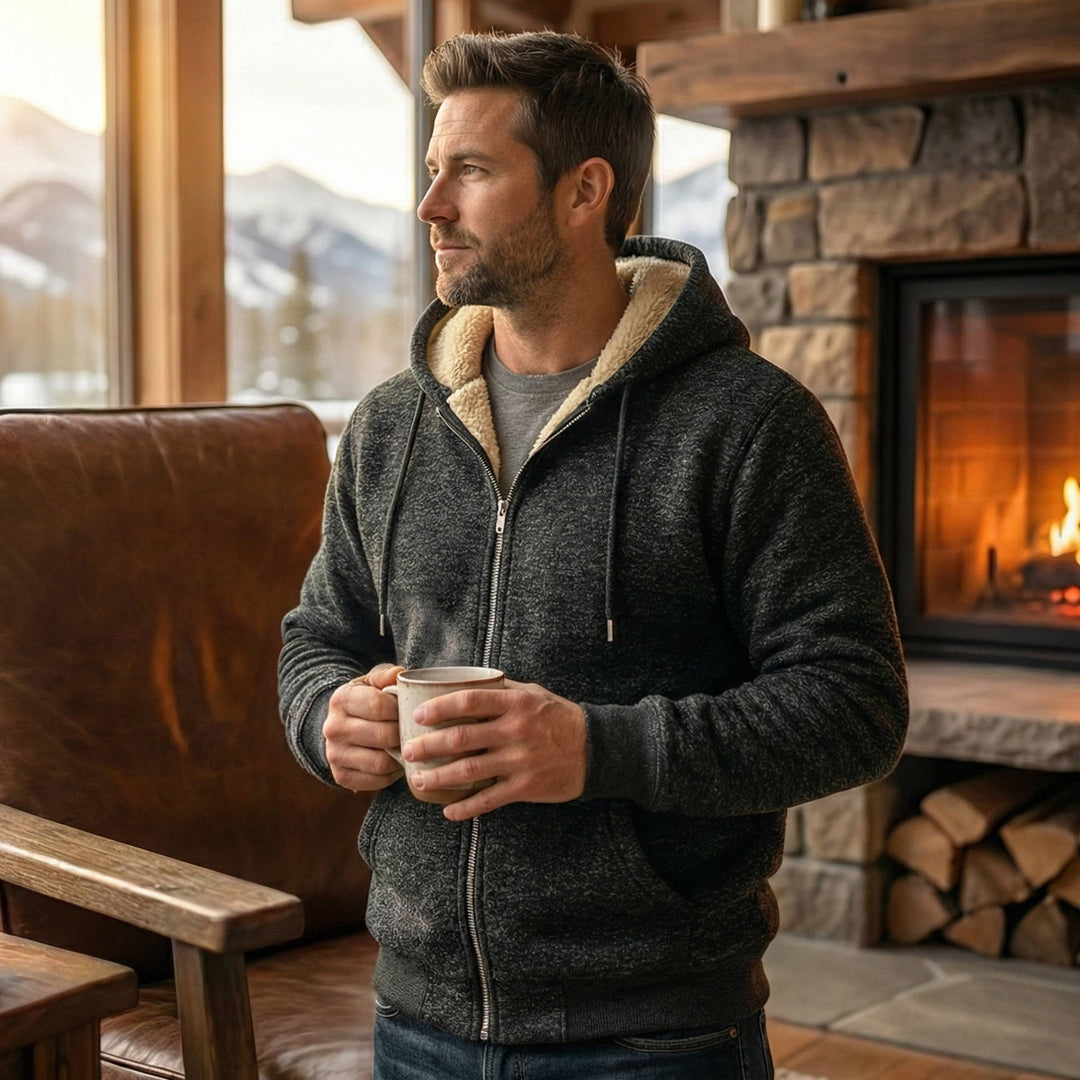 Men's Warm Sherpa Fleece Lined Zip Up Hoodie Jacket