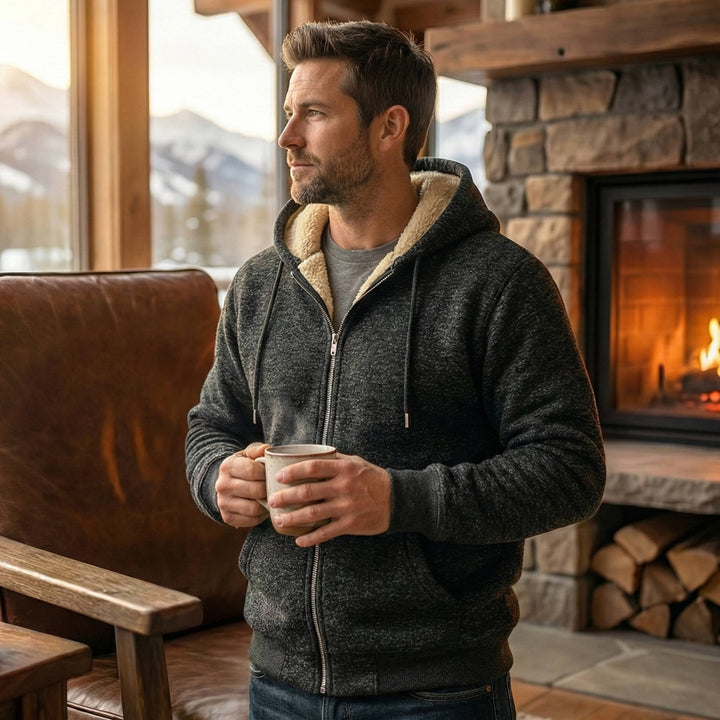 Men's Warm Sherpa Fleece Lined Zip Up Hoodie Jacket